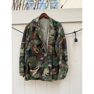US Military Woodland Camo Combat Coat Jacket BDU Large Long 8415-01-084-1650